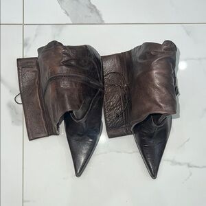 Brown Leather Pointed Toe Boots